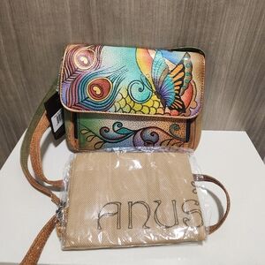 Anuschka hand painted butterfly Leather Crossbody Purse 468-COL  RARE NWT